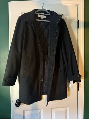 Perry Ellis Black Quilted-Lined Pea Coat